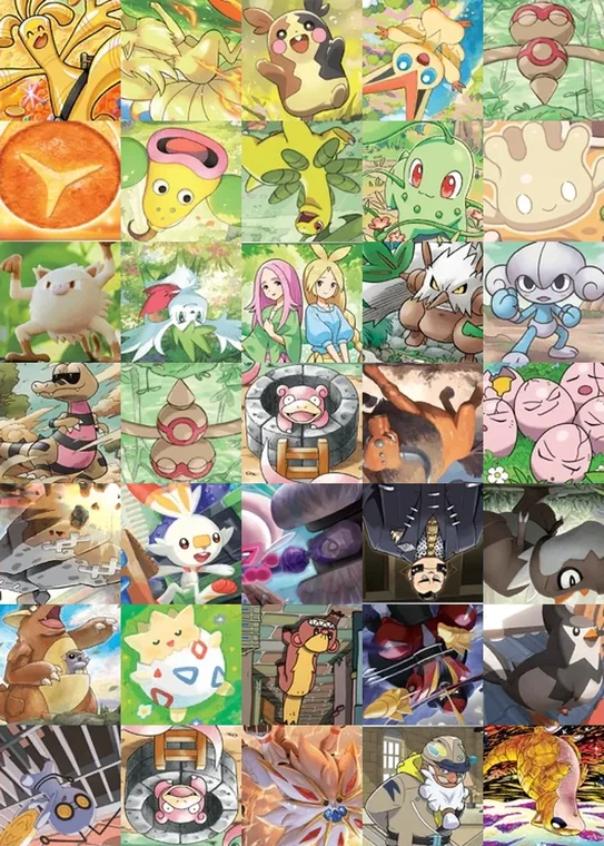 A close-up showing 35 individual cards